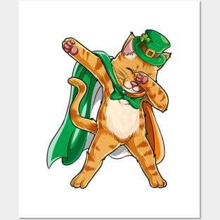 Dabbing Cat St Patricks Day Boys Leprechaun Irish Posters and Art
